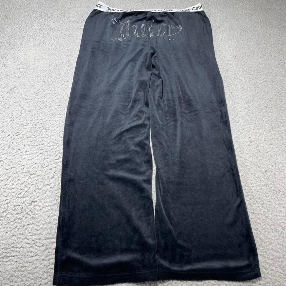 Juicy Couture Track Pants Womens Large‎ Black Velour Crown Y2K Loungepants Sleep